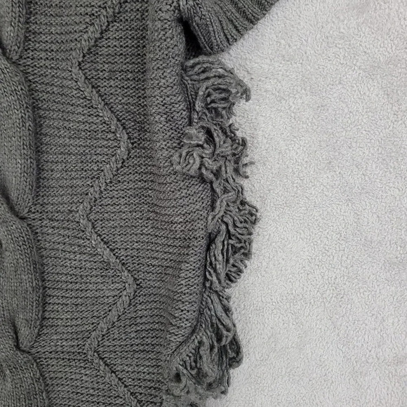 Vertigo XL Sweater Wool Blend Gray Cable Knit Cowl Neck Fringe Hem Women's  12CT - Picture 6 of 8